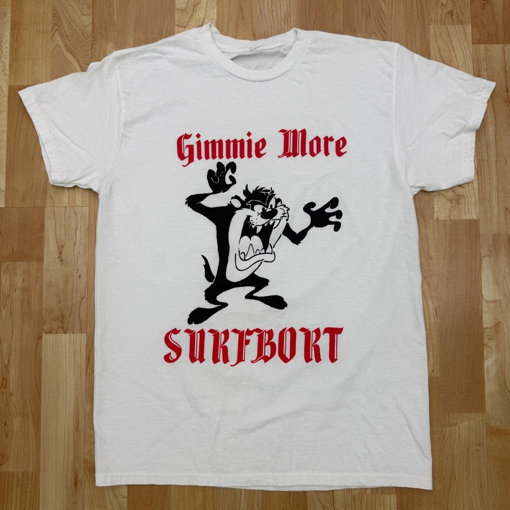 Looney Tunes Taz Gimmie More Surfbort Graphic T-Shirt White Mens Small